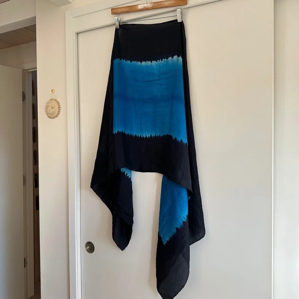 HAND-DYED‎ Black & Blue Tie Dye, Large Scarf Wrap Shawl
